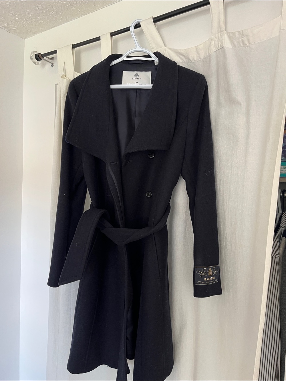 Babaton Black Double-Breasted Belted Trench Coat